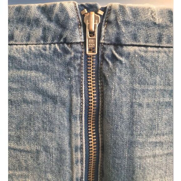 OneTeaspoon Denim Skirt Womens 28 Blue Oxford Distressed Front Zip Raw Hem Nwt - Picture 4 of 8